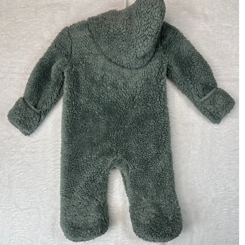 Nike Fleece Bunting Baby 6M Sage Green Hooded Full Zip Sherpa Romper